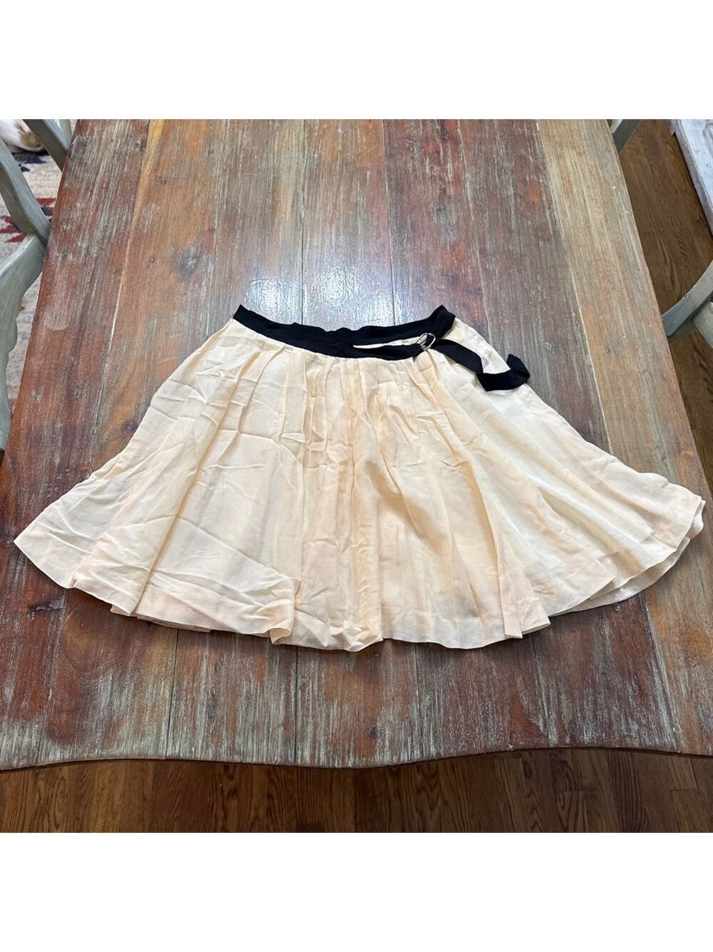 Band of Outsiders Silk Cotton Blend Pleated Mini Skirt Cream Ivory Size 2 4